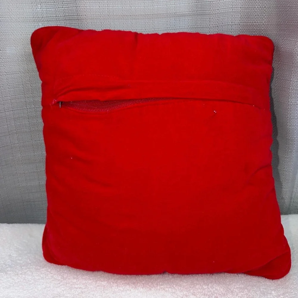 Vtg Needlepoint Throw Pillow Poinsettias Navy Red & Green Cottagecore Christmas